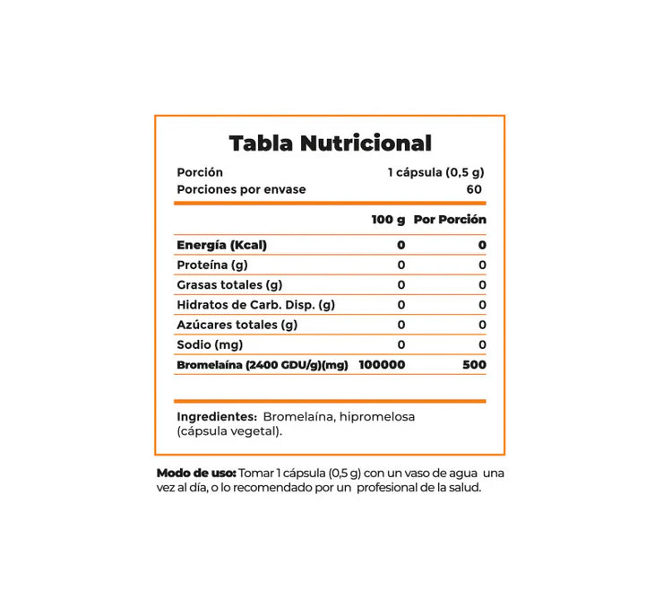 Bromelaína 2400 GDU/g – Clean Label | 60 Cápsulas | Antiinflamatorio Natural y Digestivo