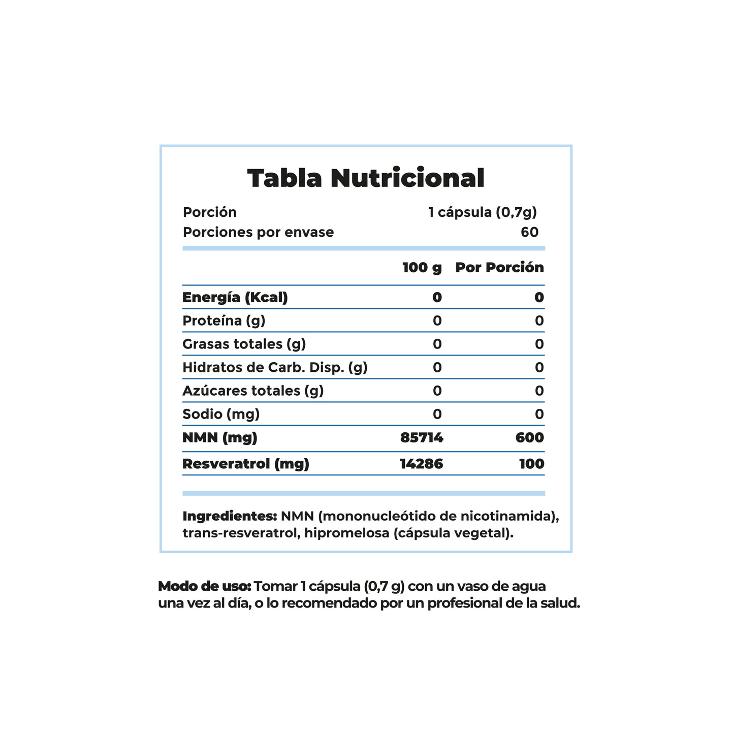 NAD⁺ Clean Label | 60 Cápsulas | Energía Celular y Envejecimiento Saludable