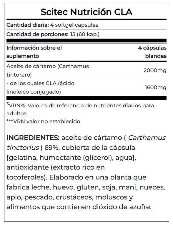 CLA 800 mg – Scitec | 60 Cápsulas | Ácido Linoleico Conjugado | Control de Grasa y Apoyo Metabólico