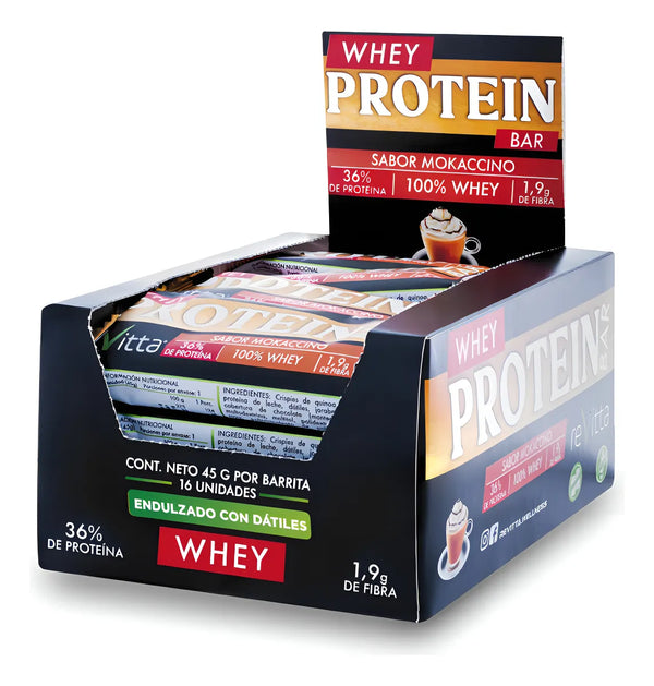 Barras Barritas Whey Protein Revitta | Caja 16 Unidades | 16 g Proteína | Snack Saludable sin Azúcar Añadida