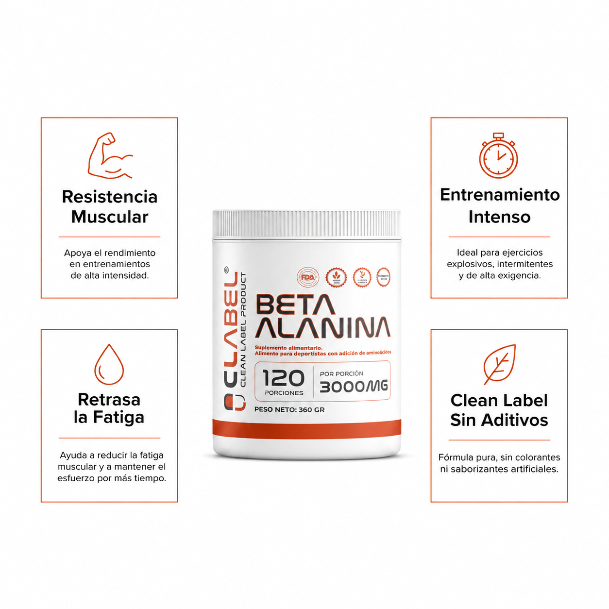 Beta Alanina Clean Label | 120 Porciones | Fórmula para Entrenamiento