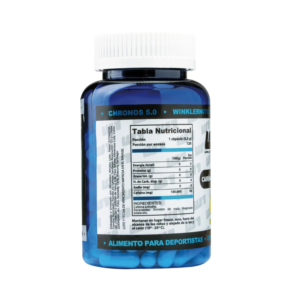 Cafeína Anhidra 50 mg Chronos 5.0 – Winkler Nutrition | 120 Cápsulas | Energía y Rendimiento