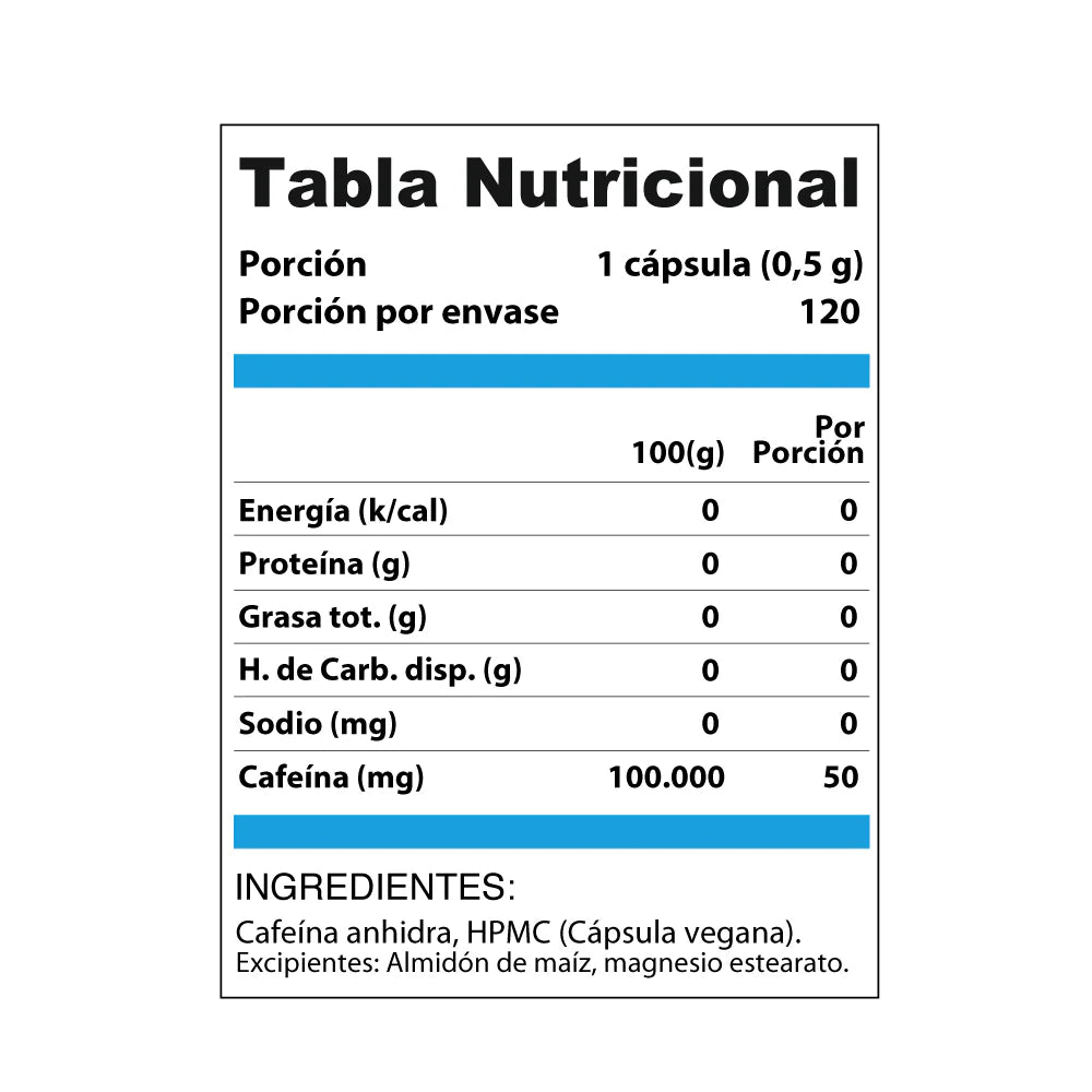 Cafeína Anhidra 50 mg Chronos 5.0 – Winkler Nutrition | 120 Cápsulas | Energía y Rendimiento