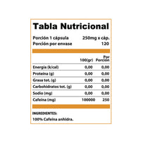 Cafeína 250mg Chronos 100%  - Winkler Nutrition | 120 Cápsulas | Energía y Enfoque en cada Cápsula