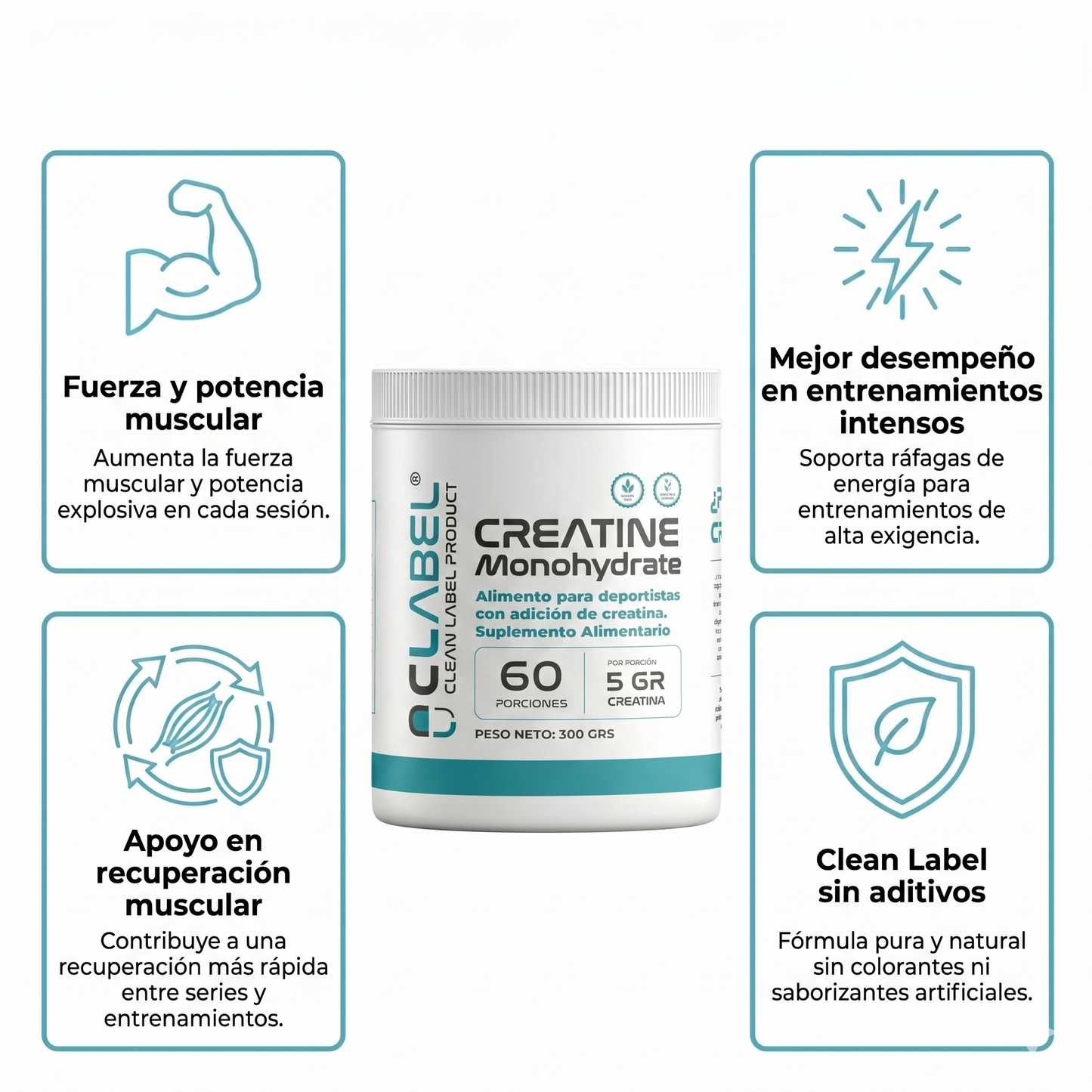 Creatina Monohidrato Clean Label 300g - 60 porciones - REfuel Chile-Beneficios