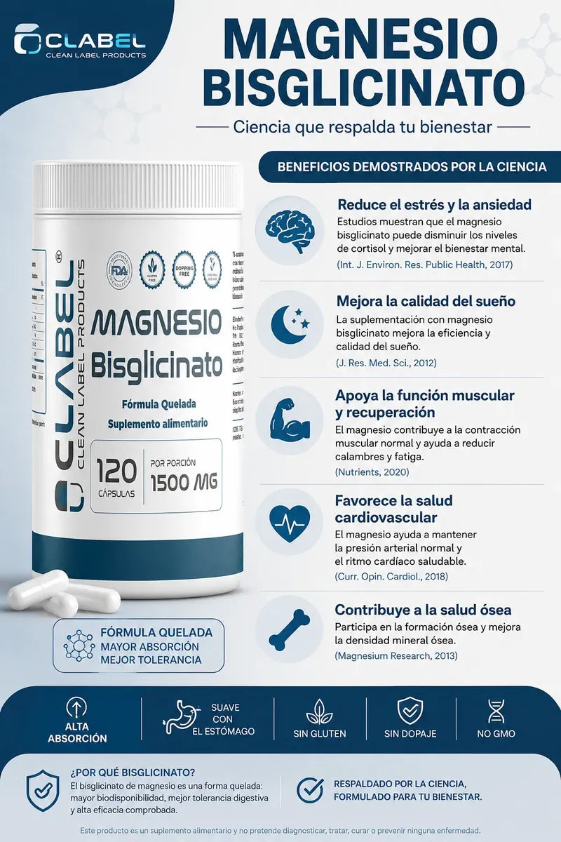 Magnesio Bisglicinato Clean Label | 60 Porciones |Alta Biodisponibilidad