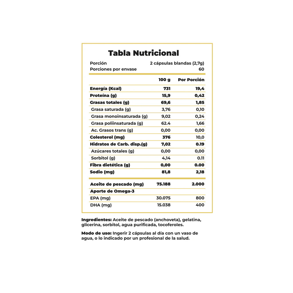 Omega 3 Clean Label | Alta Concentración de EPA y DHA | 120 Cápsulas
