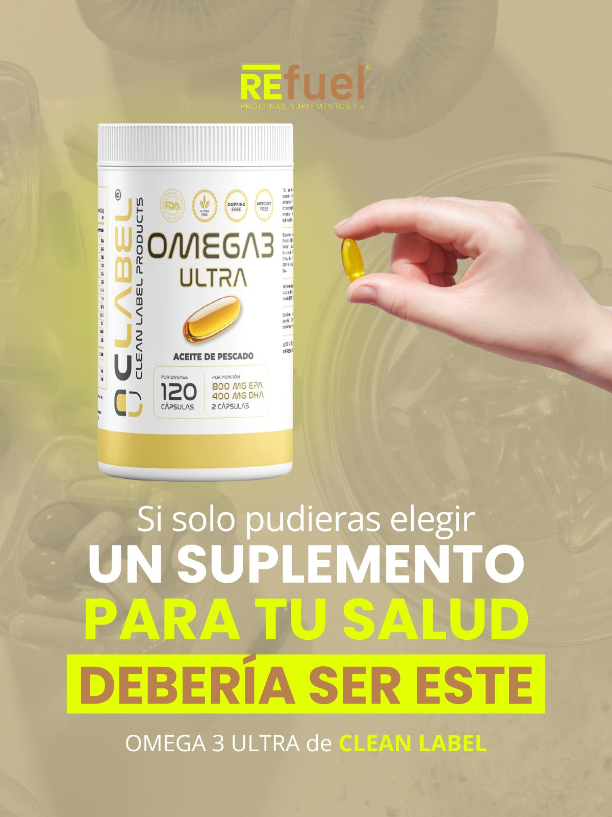 Omega 3 Clean Label | Alta Concentración de EPA y DHA | 120 Cápsulas