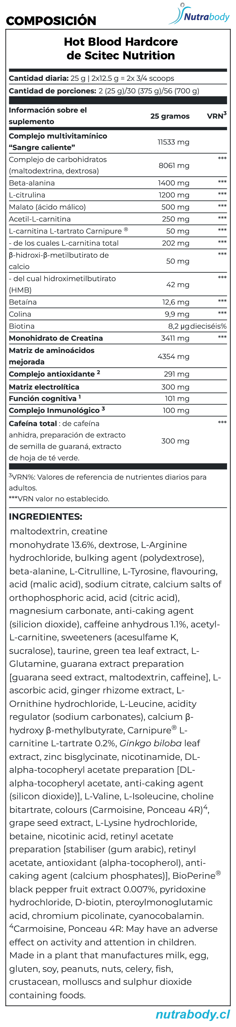 Hot-Blood Scitec Nutrition | 30 Porciones | Pre Entrenamiento Avanzado