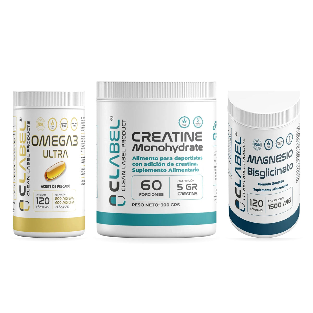 Pack TDAH: Omega 3, Creatina Monohidrato y Magnesio Bisglicinato Clean Label