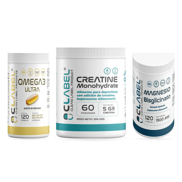 Pack TDAH: Omega 3, Creatina Monohidrato y Magnesio Bisglicinato Clean Label