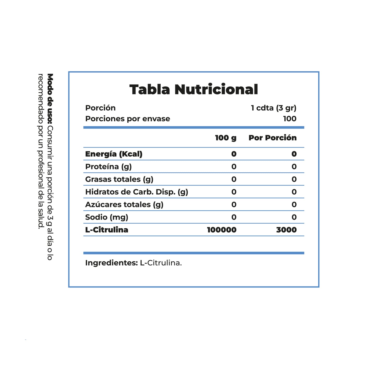 L-Citrulina 300mg | 100 Porciones |  Clean Label | Circulación y Entrenamiento